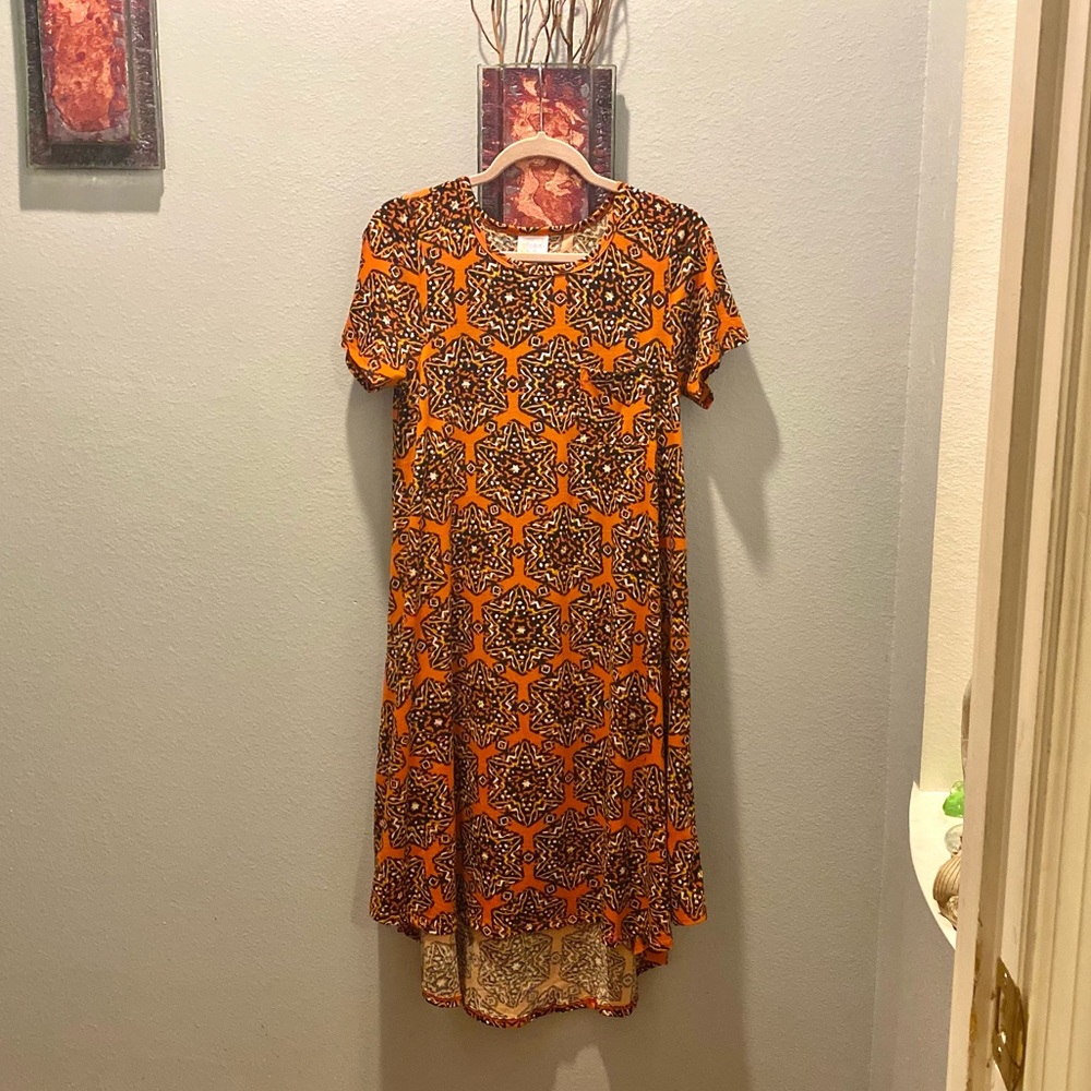 🎃LuLaRoe Carly Pumpkin Aztec High Low Dress